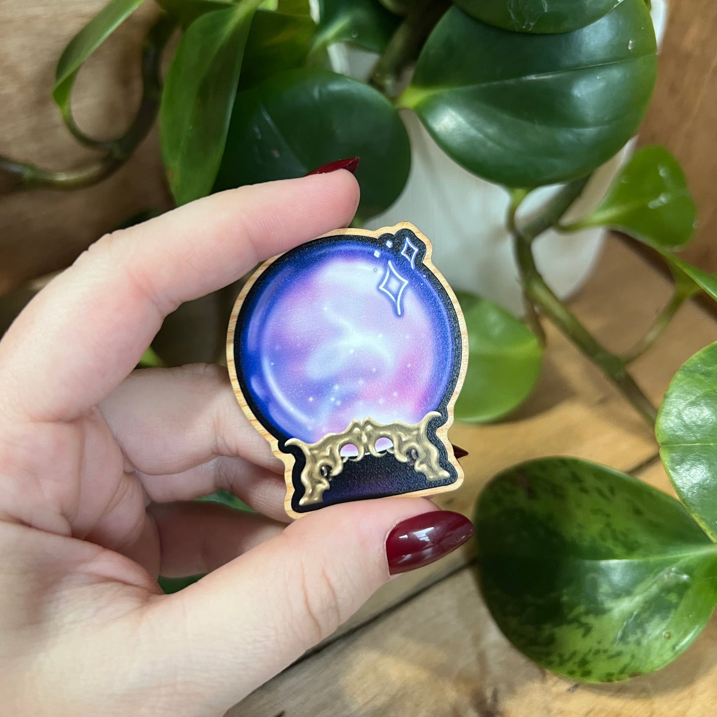 Crystal Ball Wooden Lapel Pin