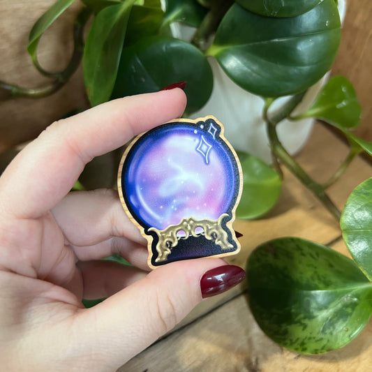 Crystal Ball Wooden Lapel Pin