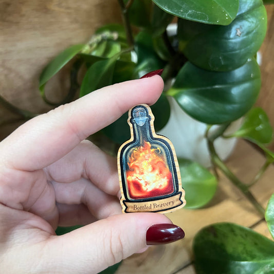 Bottled Bravery Wooden Lapel Pin